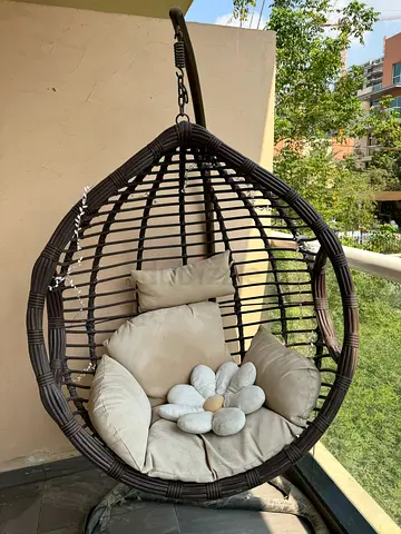 Hanging Egg Rattan Swing Chair with Cushions - Dark Brown