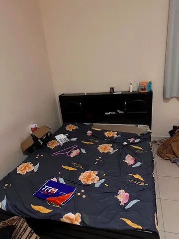 Double Bed with Headboard — Good Condition, Floral Bedding Included