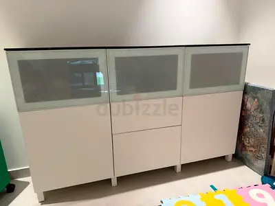 White modern sideboard storage cabinet with glass doors — Brand new never used