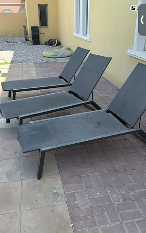 Set of 3 Outdoor Sun Loungers / Poolside Recliners
