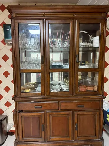Solid Wood China Cabinet / Display Hutch - 3 Glass Doors, Storage Drawers