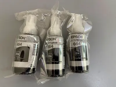3 x Epson 664 Black Ink Bottles (3 x Genuine, Sealed)