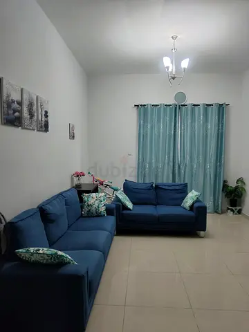 Set of 2 Blue Fabric Sofas — Good Condition, Comfortable seating
