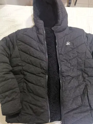 Dark grey hooded padded jacket with sherpa lining - men's M 2 side jacket