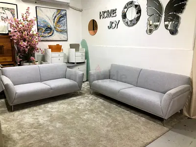 light grey 3+2seater fabric sofa with curved armrests