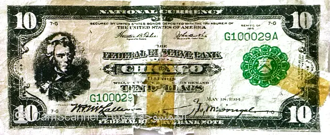 Old US $10 Federal Reserve Note - Worn/Used Collectible