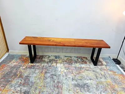 Solid Wood Bench with Metal Legs - Rustic Live Edge Style