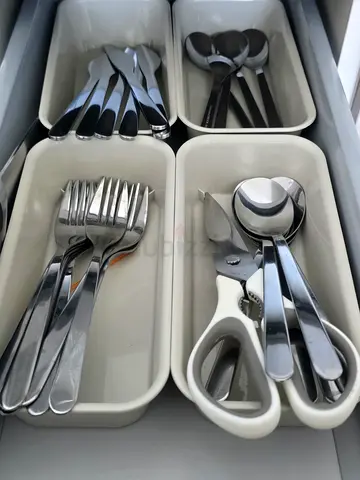 Set of Stainless Steel Cutlery - Forks, Spoons, Knife & Scissors (Used)