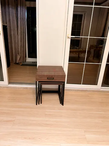 Set of 3 Nested Side Tables - Wood Top with Black Metal Legs
