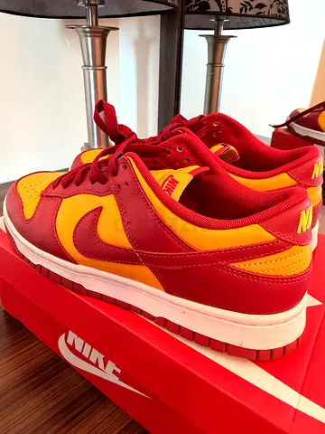 Nike Dunk Low maroon & yellow, size available — lightly used
