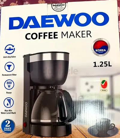 Daewoo 1.25L Drip Coffee Maker - 800W, Permanent Filter (Like New Box)