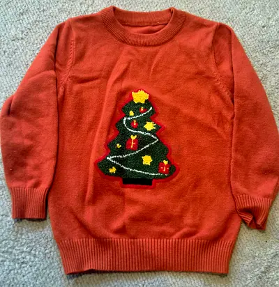 Kids' Christmas Tree Jumper - Rust Orange, Size 3 - 4 years