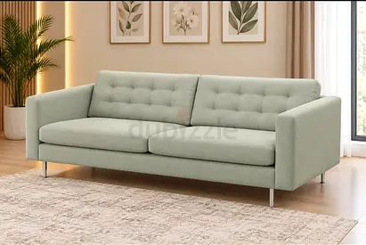 Light grey 3-seater modern fabric sofa with metal legs