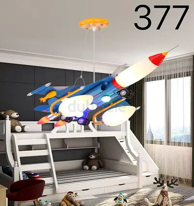 Kids Rocket Ship Ceiling Pendant Light - 3-Light Space Theme Fixture 3color Led