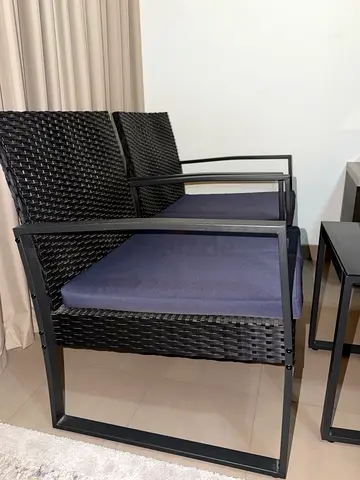 Set of 2 Outdoor/Patio Wicker Armchairs with Cushions - Black Frame