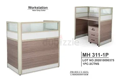 Office Workstation Cubicle Partition with 3-Drawer Mobile Pedestal — Grey