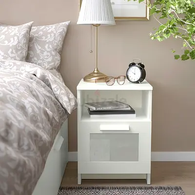 IKEA BRIMNES white bedside table with drawer and shelf - good condition