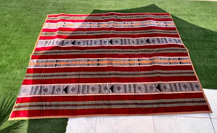 Large Red Striped Traditional-Pattern Floor Rug