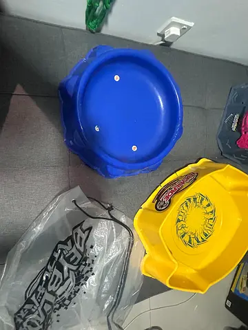 Beyblade Burst Battle Stadium Set — 2 Yellow Plastic Arenas with Carry Bag 1 Grey I Blue