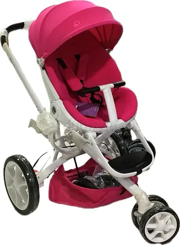 Pink 3-Wheel Baby Stroller with Canopy and Storage Basket