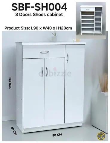 White 3-Door Shoe Cabinet with Drawer - 90 x 40 x 120 cm