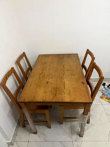 Solid Wood Dining Table with 4 Chairs - Compact Set