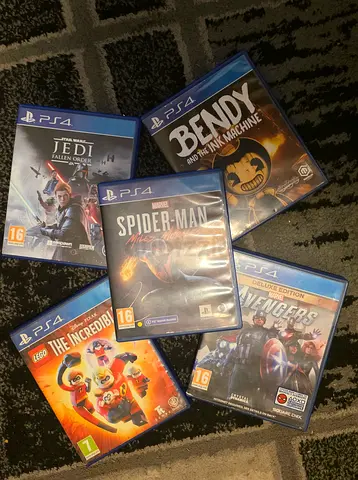 Collection of 5 PS4 games — Spider-Man, Jedi Fallen Order, Avengers, Bendy, LEGO Incredibles