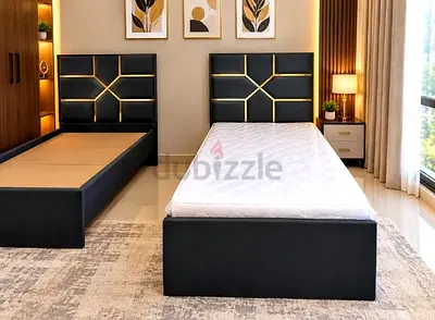 Modern Black Single Beds with Headboards and Mattress