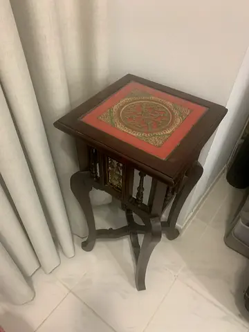 Antique-style Wooden Side Table with Decorative Inlay