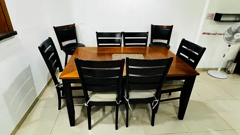 Wooden 6-Seater Dining Table with 6 Chairs - Good Condition