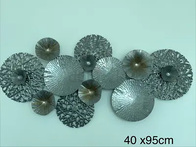 Metal Wall Art Sculpture - Circular Floral Design 40 x 95 cm