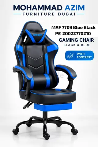 Black & Blue Gaming Chair with Footrest – Ergonomic Office / PC Chair