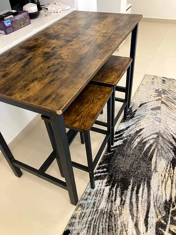 Solid Wood and Metal Dining Table or Balcony Stand with Two Stools - URGENT pick up 27/28 October