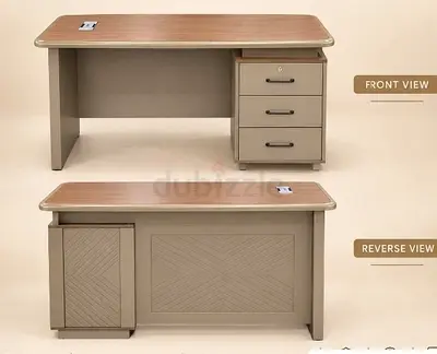 Wooden Office Desk with 3-Drawer Pedestal — Beige Top