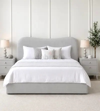 New Upholstered Queen Bed with Padded Headboard storage bed— Modern Design queen size bed