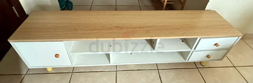 Low TV Entertainment Unit with Drawers and Open Shelves