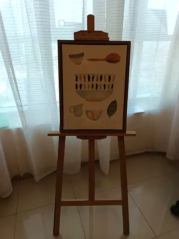 Wooden Artist Easel with Framed Artwork - Light Oak Finish