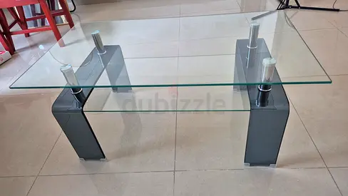 Glass Top Coffee Table with Double Glass Shelves