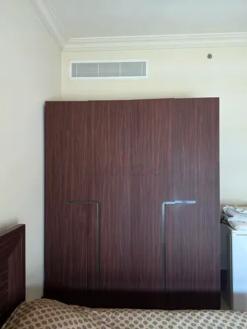 Bedroom furnitere dark wood wardrobe , bed and chest of drawers
