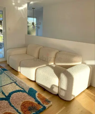 Modern Curved 4-Seater Modular Bouclé Sofa - Cream