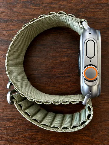Apple Watch Ultra (series) with green fabric strap — used (with original charger) battery-100%