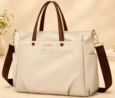 Lightweight Ladies Office Tote Bag with Shoulder Strap - Beige