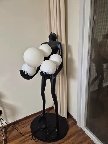 Black Sculptural Floor Lamp with Multiple Globe Lights (Standing Figure)