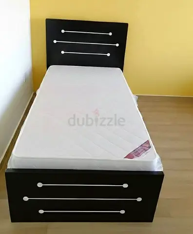 Single bed with mattress - black wooden frame