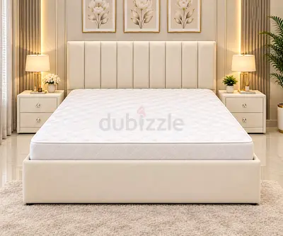 New Upholstered Queen Bed with Padded Headboard storage bed— Modern Design queen size bed
