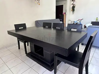 Solid Black Wooden Dining Table with 8 Chairs — Sturdy Contemporary Set