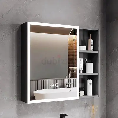 Modern LED Bathroom Mirror Cabinet with Open Shelves