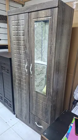 2-door Wooden Wardrobe with Mirror - Good Condition