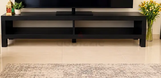 Low Black TV Stand / Entertainment Unit with Open Shelves