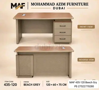 Mohammad Azim Beach Grey Office Desk with 3 Drawers - 120x60x75 cm